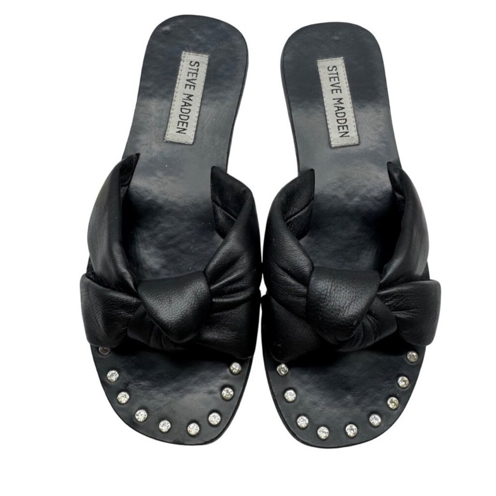 Steve Madden Marisole Black Leather Knotted Studded Minimalist Sandal Women 6.5
